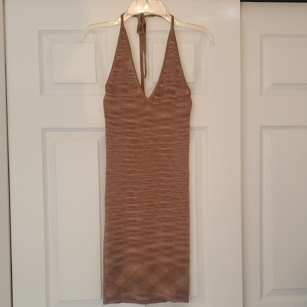 Wild Fable Tan Ribbed Stretch Knit Halter Dress Size S